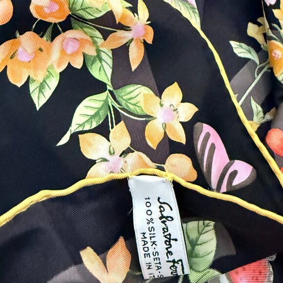 Salvatore Ferragamo 100% Silk Square Floral Butterfly Scarf 33"X 33" - Picture 6 of 13